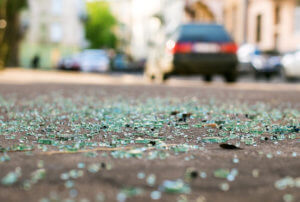 glass debris on road